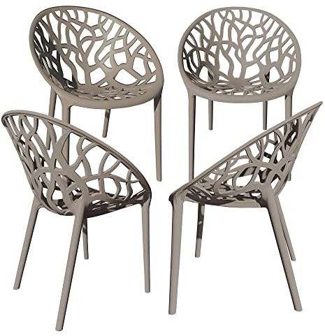 TRISENS Gartenstuhl Kunststoff Stapelstuhl Bistrostuhl Küchenstuhl Stuhl Stapelbar, Farbe:Taupe, Menge:4 St.
