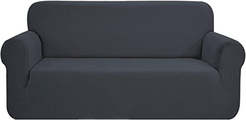 SAMSTEX Stylish Sofa Covers 4 Seater High Stretch 4 Seater Sofa Cover 1-Piece Sofa Slipcovers Thick Soft Sofa Protector Machine Washable Non-Slip Couch Covers (4 Seater, Grey)