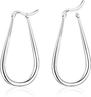 ALEXCRAFT Boucles d'oreilles Créoles en Argent Sterling 925 pour Femmes, Boucles d'oreilles Créoles Ovales Hypoallergéniques pour Femmes Et Filles (Argent) Boucles d'oreilles Femme Argent Créolles