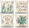 Weldomcor Kissenbezug 45x45 cm Kissenhülle Eukalyptus Blätter Blumen Kissen 4er Set Frühling kissenbezüge Moderne Zierkissenbezug Bauernhaus Kissenbezüge für Couch Sofa Schlafzimmer Bett Auto (Home)