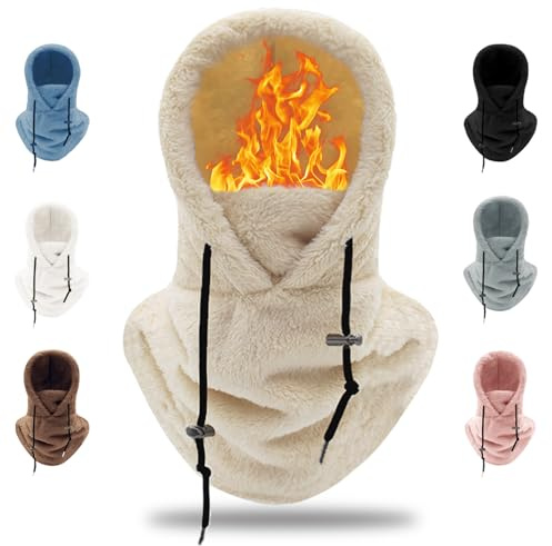 Crazy bean mössa i fleece, vinter balaklava, varm halsduk med huva 2 i 1, vindtät hatt med ullfoder för skidåkning cykling, kaki, one size