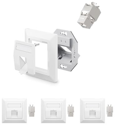 VCELINK 4x Presa di Rete ad Incasso Keystone Schermata con Modulo Jack CAT7/6A, Presa a Muro RJ45 Cavo Patch DSL di Installazione