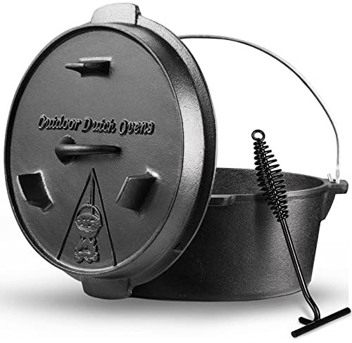 NSIRONS Dutch Oven, Dutch Oven Set 6 liter, Eingebrannter Feuertopf mit Deckelheber, Schmortopf mit Doppelfunktions-Deckel, Für Outdoor and Indoor, Schwarz
