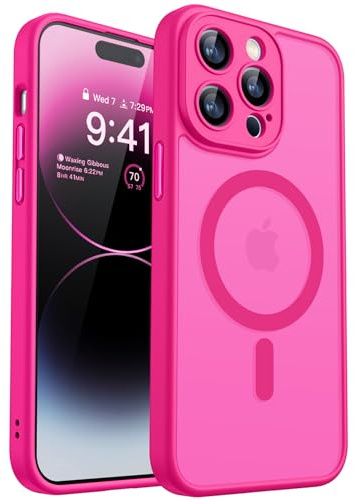 CANSHN Magnetic Compatible with iPhone 14 Pro Max Case(6.7 Inch), Upgraded [Full Camera Protection] [Compatible with Magsafe] [Translucent Matte] Shockproof Protective Phone Case Cover - Hot Pink