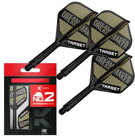 Target Darts Dimitri Van den Bergh K Flex Flights und Shaft System, No.2 (Intermediate, 26mm) | Packung mit 3 Kflex All In One Flights, Player Edition Darts Zubehör | K-Flex Dart Schaft