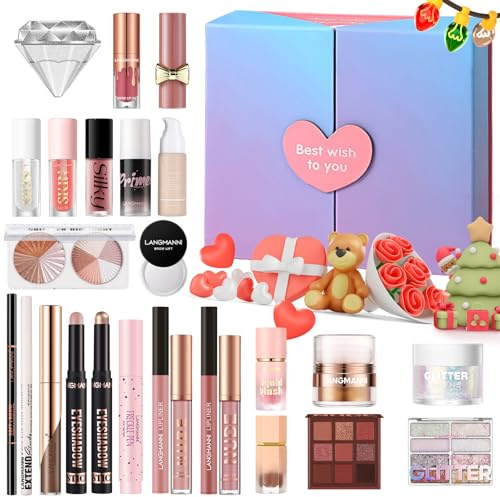 Set de regalo de 26 piezas Beauty, kit completo de cosméticos con sombra de ojos, base de maquillaje, corrector, brillo de labios y colorete, Set de regalo sorpresa para el Día de la Madre