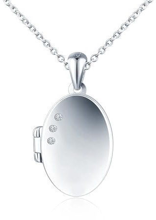 INFINIONLY Collar colgante oval de foto de plata 925 para mujer niña Collares medallones con circonita colgante openable personalizado moda joyería