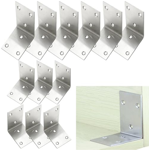 12 st förstärkt monteringsvinkel i rostfritt stål hörnfäste - L-format hörnvinkel i rostfritt stål för montering och reparation av möbler (4,8 x 6,5 x 6,5 cm)