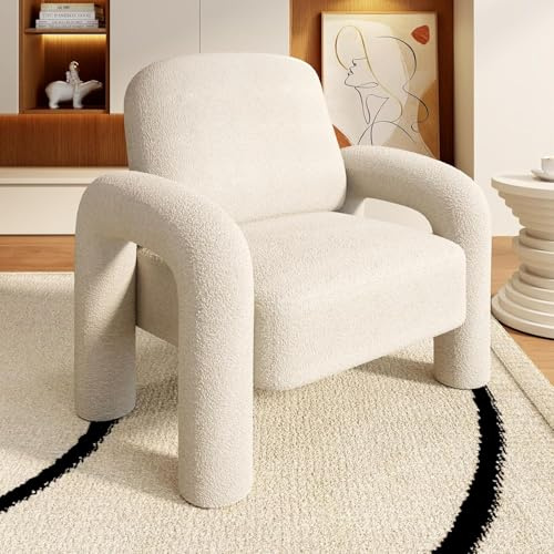 SEYNAR Modern Sherpa Accent Chair, Teddy Upholstered Arm Single Sofa, Cozy Fluffy Reading Chair for Living Room, Bedrooms, Corner (Cream White)