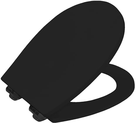 BEMIS Hudson Ultra-Fix Matt Toilet Seat - Black. Wooden Toilet Seat with Water Based Paint for Easy Clean. Adjustable Matt Black Hinges, Universal & Easy Installation