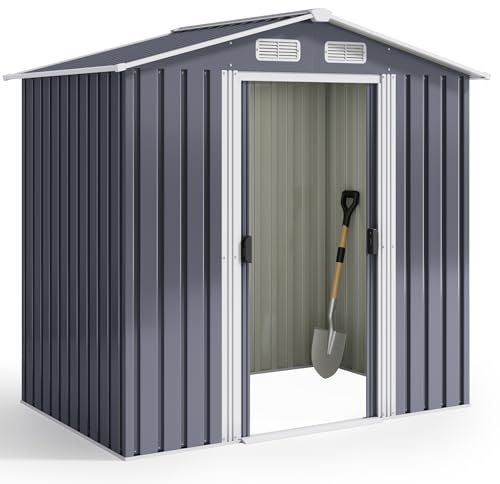 Xbro Abri de jardin en métal 184 x 119 x 186 cm, avec toit en pente et porte coulissante, abri à outils avec serrure et gants (gris)