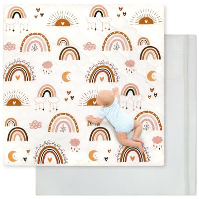 Alfombra Bebe 127×127 cm Desmontable Plegable, Espesar 2cm Alfombra Juegos Bebes Antideslizante, Tapete de Actividades Bebe Alfombras de Gateo Apto para Interior/Exterior/Valla (Boho Rainbow)