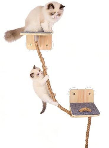 byepica Klättringsvägg för katter med 1,5 m rep, sugkopp kattstege, 8,7 x 7,3 x 7,7 cm klösstolpe, platsbesparande kattbädd för lek och vila