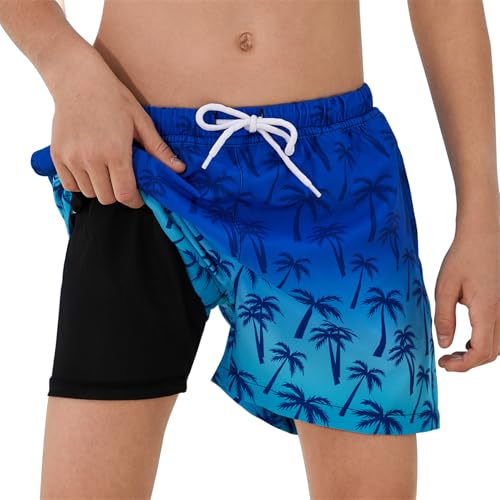 Shephorion Badshorts för barn lätt att torka med foder nät justerbar dragsko strand simning och sommar ficka