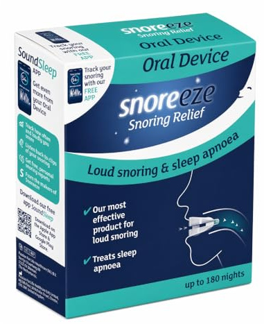 Snoreeze Oral Device, Adjustable Boil-and-Bite Anti-Snoring Mouthpiece for Adults, BPA and Latex Free, Lasts Up to 180 Nights, Manufactured in the UK.
