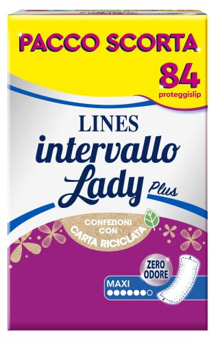 LINES INTERVALLO LADY PROTEGGISLIP, salvaslip distesi per tutti i tipi di perdite, protezione aggiuntiva, zero odore, confezione scorta