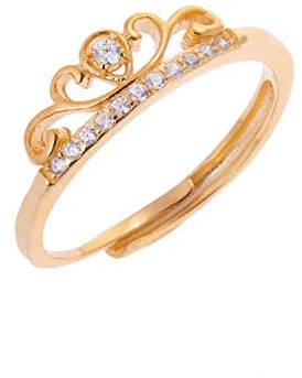 jewellerybox Bague Ajustable Couronne en Argent Plaqué Or Jaune et Oxyde de Zirconium