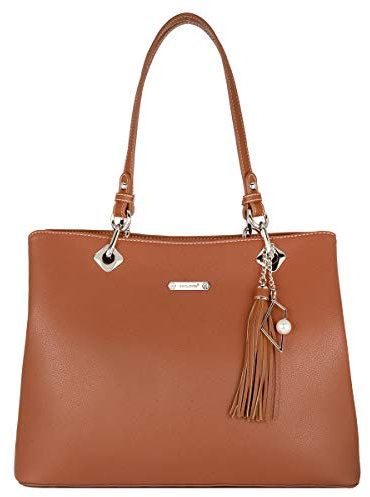 David Jones - Damen Schultertasche Weiche PU Leder - Frauen Große Tote Shopper Bag Lange Henkel - Handtasche Henkeltasche Tragetasche Elegante Arbeit City Alltags Shopping Reise Mode - Cognac Braun