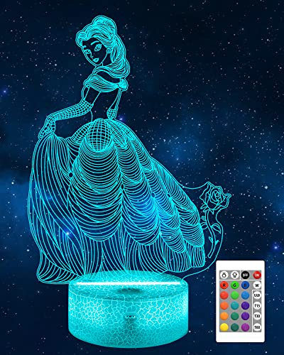 Attivolife Priness 3D Lamp for Girls, LED Illusion Night Light with 16 Colors Changing Remote Control Dimmable, Fairy Bedroom Decor Best Festival Birthday Gift for Kid Baby Toddler Nursery