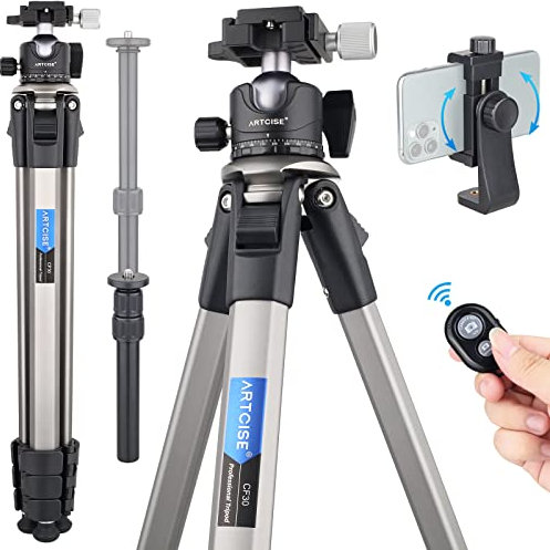 Trípode de cámara de 176 cm, trípode de Viaje, trípode Compacto, rótula de Bola de 36 mm, Control Remoto inalámbrico para cámara DSLR, videocámara Compatible con teléfono