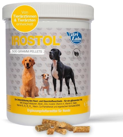 NutriLabs Irostol® Pellets 500 g - Hunde Nahrungsergänzungsmittel mit MSM, Biotin & Omegafettsäuren - wichtige Vitamine & Mineralstoffe