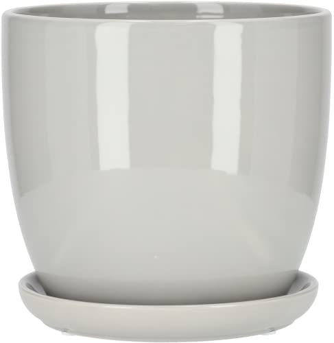 Kotarbau® - Vaso da fiori in ceramica per piante con vassoio antigoccia, diametro da 15 cm, colore grigio