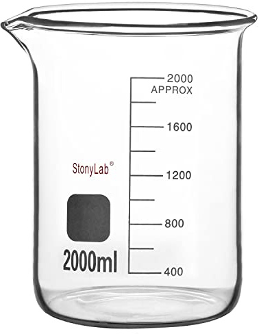 stonylab Glasbägare, 1 Pack, Borosilikatglas Graderad Låg Form Griffin-Bägare med Hällpip, 2000 ml