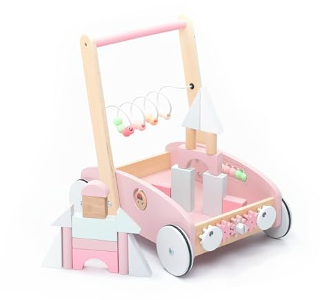 UMU® Holz 5-in-1 Lauflernwagen für Kleinkinder mit gummierten Rädern, Lauflernhilfe/Laufwagen für Kinder mit Activity Center (Sortieren & Bauen mit Blöcken, Perlenspiel usw.), Baby Walker - Gehhilfe