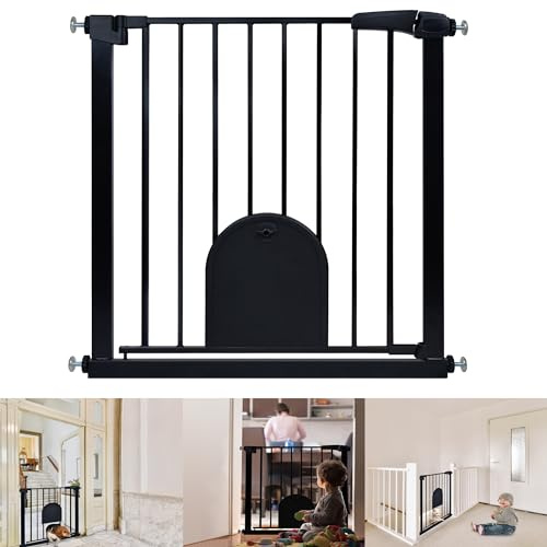 YRHome Türschutzgitter ohne Bohren Treppengitter Treppenschutzgitter für Kinder Baby Türgitter mit Schiebetor für Hunde & Katzen Auto-Close 180° Zweiwegeöffnung Baby Schutzgitter, 75-85 cm, Schwarz