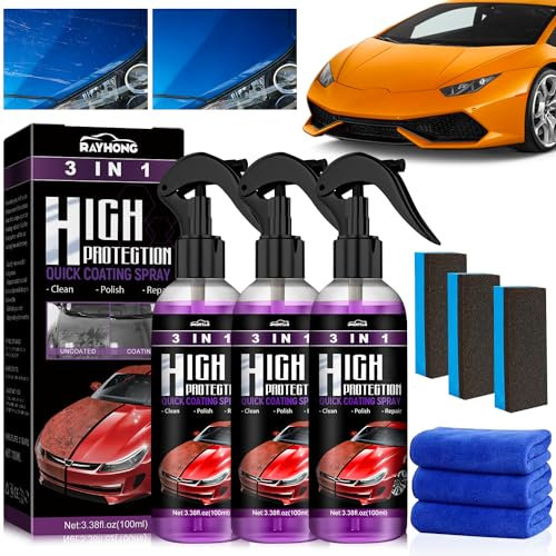 3 in 1 Beschichtungsspray 3 Stück, High Protection 3in1 Spray, Keramikversiegelung Auto, Politur Auto, Beschichtungsspray, Nano Versiegelung Auto, Nano Spray, 3 in 1 High Protection Spray