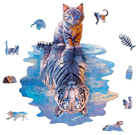 Holzpuzzle Erwachsene, Katze Tiger Holzpuzzle, Exquisite Geschenkverpackung, Familienspiel-Geburtstagsgeschenk für Erwachsene und Kinder (L-34 * 27.4cm-175 Stück)