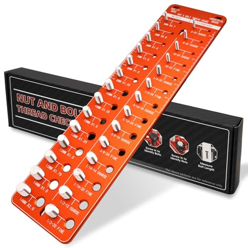 GIMYUAN Vérificateur de filetage, vérification de la taille du filetage des écrous et des boulons, jauge d'identification de vis avec 14 normes et 14 métriques (Orange)
