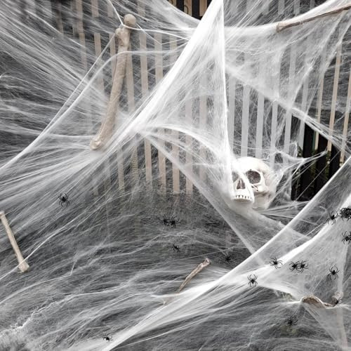 TheStriven vit spindelväv dekoration halloween dekoration spindelnät 300 g halloween dekorativ spindel bomull spindelnät dekoration med falska spindlar för halloween festdekorationer