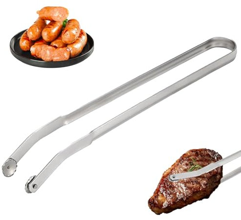 YEJAHY Pince à barbecue rotative en acier inoxydable de 38 cm - Longue pince de cuisine - Pour la cuisson, les saucisses et les saucisses