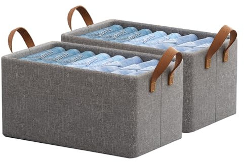 Giznzg Faltbare Aufbewahrungskörbe mit griff, 2 Stück 47 * 28 * 20CM Aufbewahrungsbox Stoff, Aufbewahrungsbox grau für Kleidung, Hosen, Pullover etc (Grau) (2)