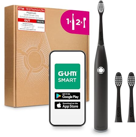 GUM SMART ONE Brosse à dents électrique | contrôle de vitesse | minuteur | 4 modes de brossage | 6 semaines d’autonomie | application intelligente | 1 brosse à dents | 2 têtes de brosse | Noire