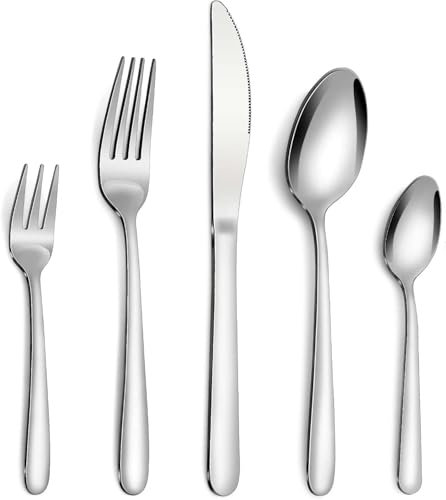 Bestdin Set di posate per 6 persone, 30 pezzi, in acciaio inox, set di posate con coltello, forchetta, cucchiaio, set di posate per casa, feste, ristorante, lavabile in lavastoviglie