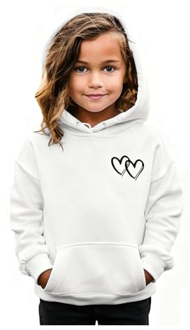 Sweat a Capuche Fille 3-14 Ans Fashion Sweatshirt Hoodie Ado Fille Hiver Manche Longue Ample Chic Pas Cher Mignon Imprimé Streetwear Sport Casual Haut Tops (White, 11-12 Years)