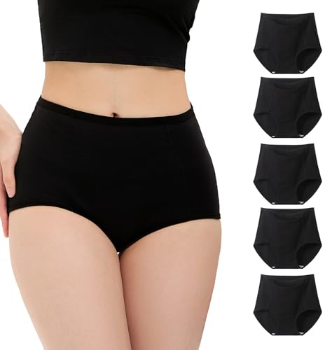 WEASIC Lot Culotte Femme Coton Taille Haute Slip Femme Coton Culottes Lot de Culotte Invisible Culottes, Shorties et Strings Grande Taille sans Couture sans Complexe (Pack of 5 - Black, XXL)