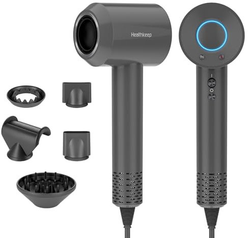 Healthkeep Phon Professionale 2000W - Motore Brushless 120.000 RPM per Asciugatura Rapida (25 m/s), 200 Milioni di Ioni Negativi, Ultra Silenzioso (58 dB), Kit con 5 Accessori Styling