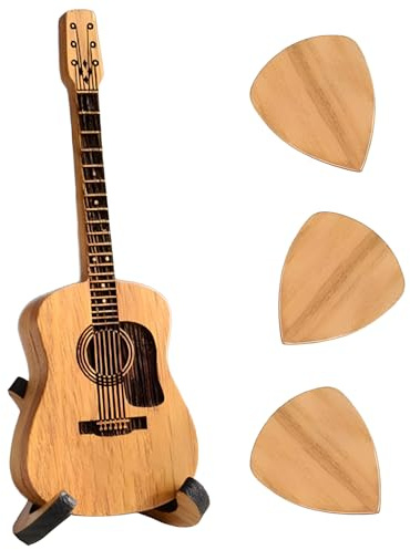 XOKL Portaplettro per chitarra Scatola per plettri con 3 plettri Custodia per plettro in legno per chitarra Scatola per plettro con supporto