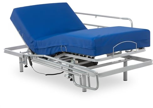 Geriafy - Lit Électrique Renforcé avec Matelas Gériatrique Étanche à Mémoire de Forme | 20 cm d'épaisseur avec 6 cm de Viscoélastique | Barres de Lit Rabattables (80x200 cm)