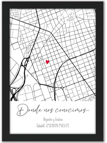 Regalo Personalizado para Parejas o Amistades | Póster con Coordenadas y Mapa con ubicación | Ideal para Aniversario Novio o Novia, Mujer o Hombre | Cuadro decorativo pared para Él o Ella