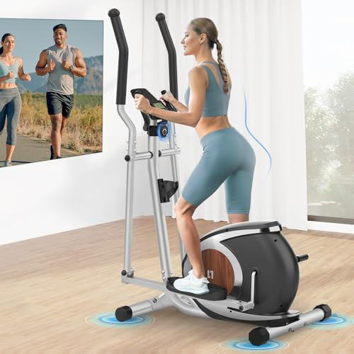 Magnetischer Crosstrainer mit 16 Widerstandsstufen, ultraleiser Ellipsentrainer für Zuhause, LCD-Monitor, Flaschenhalter, 120KG Belastbarkeit (Silber)