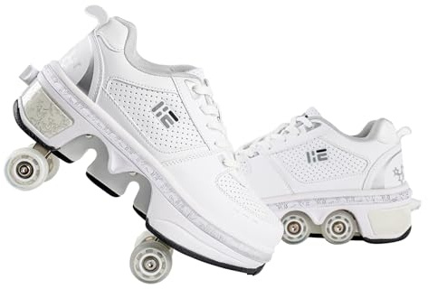 2-in-1 Roller Skate Shoes - Unisex Retractable Roller Skates with 4 Wheels,Skating Shoes for Indoor & Outdoor Fun