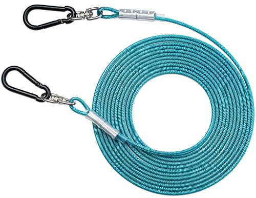 MYAXBD Cable de amarre resistente para perros medianos y grandes de hasta 250 libras, 10/20/30/50/70/100 pies, correa de acero fuerte para mascotas para patio al aire libre, campamento y entrenamiento