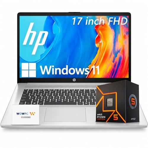 HP 17.3 Inch FHD Business Laptop with Office 365 for The Web, AMD 7000 Series Ryzen Processor (Beats Intel i7-1355U), Copilot AI, 32GB RAM, 1TB SSD, HDMI, Wi-Fi 6, Windows 11, WOWPC USB, No Mouse