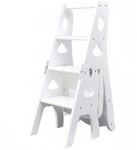 Silla de escalera plegable de madera portátil, taburete multifunción para uso en interiores y exteriores, ideal como estante de exhibición o soporte para flores, ahorra espacio y diseño ligero