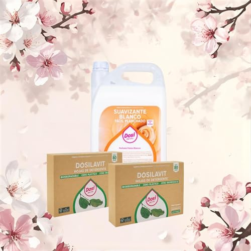 Dosilavit Lote Eco-Ahorro | 2 Cajas de Detergente Ecológico en Hojas (80 Lavados) + Suavizante Blanco 5L con Sedalina | Bio, Zero Waste y Planchado Fácil | Aroma Nuez y Romero