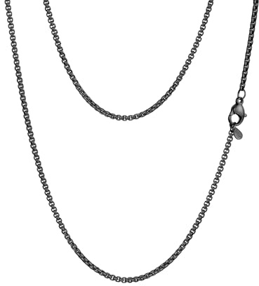 PROSTEEL Mens Necklace Chain Round Box Chain for Men Women Thin Black 2MM 24 Inch Hypoallergenic 316L Stainless Steel Jewellery (Send Gift Box)